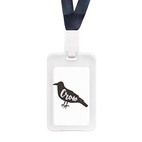 Porte-carte d'identité transparent motif corbeau noir et blanc rigide