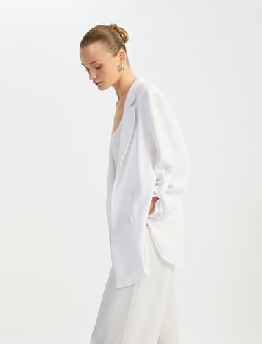 Katlama Detaylı Krep Kumaş 3/4 Kol Kruvaze Uzun Oversize Blazer Ceket - Görsel 4