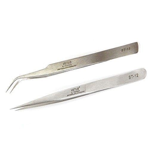 Best Pair VETUS TS12 TS15 Precise Straight Curved Tweezers For Eyelash Extension (3 pairs)