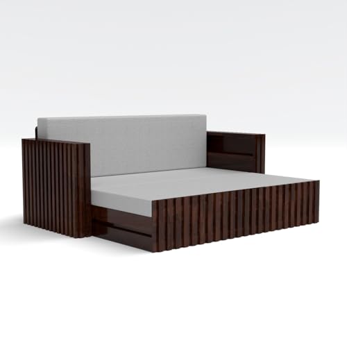 Image of Kunjal Furniture Solid Sheesham Wood Sofa Cum Bed with Storage for Living Room | Natural Finish | 3-Seater Convertible Sofa Bed | Handmade Wooden Furniture (Walnut, American)