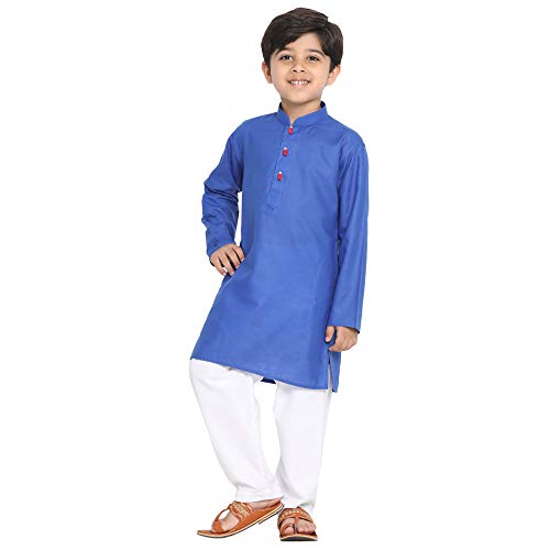 Image of JBN Creation Boys Cotton Blend Kurta Pyjama Set - Ethnic Elegance for Festivals | Comfortable Classic Collar Full Sleeves Kurta for Kids
