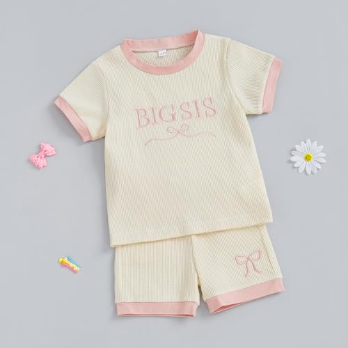Big Sis Little Sis Matching Outfits Toddler Baby Girl Bow Embroidery Shirt Shorts Infant Summer Clothes3