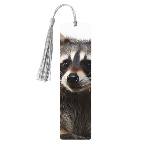 しおり 木製しおり 穴とタッセル付き 木製タグ 毛むくじゃらのアライグマ 木製クラフト しおり ヴィンテージ しおり オーナメント 木製ブックマーク 女性用 男性 本好きの方 ギフト グレー