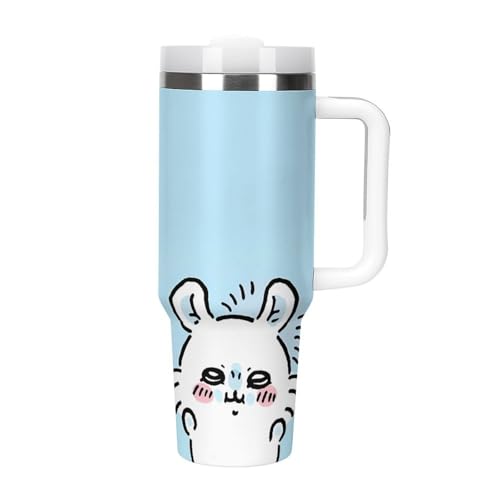 ちい かわいい タンブラー 水筒 ドリンクカップ ウォーターボトル 大容量 ストロー 車用 蓋付き 取っ手付き 保温 保冷 直飲み ステンレス 持ち運び 真空断熱 40オンス 1180m?