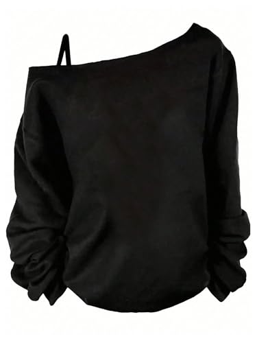 COZYEASE Women's Plus Size Gothic Skull Graphic Tees Asymmetrical Neck Long Sleeve T Shirt Loose Y2K Tops2