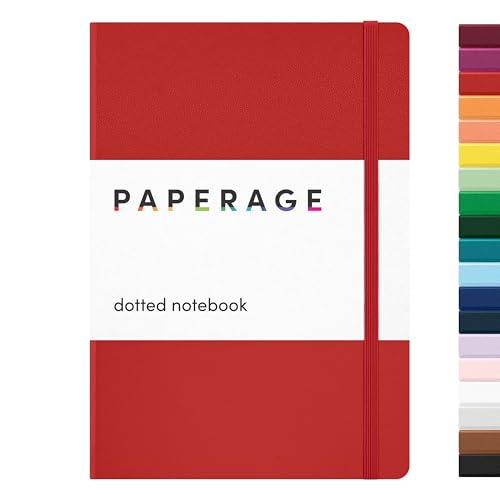 Image of PAPERAGE Dotted Journal Notebook, (Red), 160 Pages, Medium 5.6 in x 8 in - 100 GSM Thick Paper - Hardcover Journaling Notebook for Work, School & Bullet Journaling
