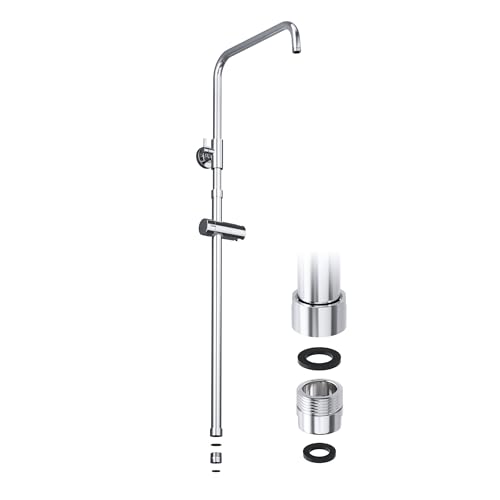 JOHO Barra de ducha de acero inoxidable, tubo ascendente, sistema de ducha, accesorios, barra de pared para ducha de lluvia, columna de ducha de 69 – 111 cm, ajustable con soporte de ducha de mano
