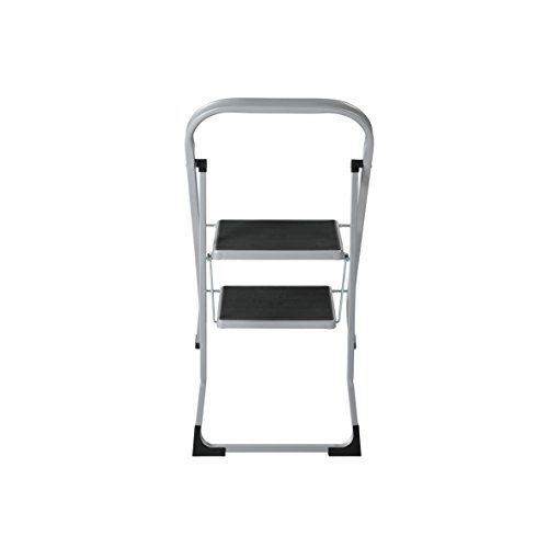 Trittleiter 2 Stufen Leiter Klapptritt Klappleiter Klapptreppe Tritt Haushaltstritt Stehleiter Sprossenleiter klappbar faltbar bis 150 kg (2 Stufen, Silber/schwarz)