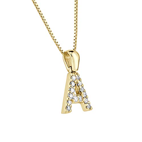 Diamond Wish 14k Yellow Gold Letter A Diamond Initial Pendant Necklace (1/10cttw) with 18-inch chain3