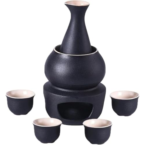 Vlfn 日本酒 熱燗器 伝統 熱酒器 酒器セット 冷たい/暖かい/熱い酒のための日本の禅スタイルの陶磁器のワインセット伝統的な磁器酒暖かい フラスコ 焼酎 熱燗器 焼酎じょか揃 燗瓶 冷酒器 美濃焼 キット焼酎/酒瓶/酒カップ/温暖化ボウル/暖房ベース
