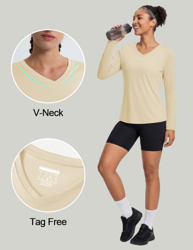 Image of MAGCOMSEN Sun Shirts for Women Long Sleeve SPF Shirt V-Neck UPF 50+ UV Prontection Quick Dry Top for Workout Hiking Swim