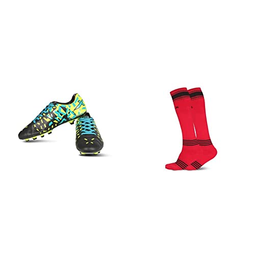 Image of Vector X Acura-BLK-GRN-7 Synthetic Football Shoes7 UK (Black-Green) + FIZERSOCKS-2PAIR-RED