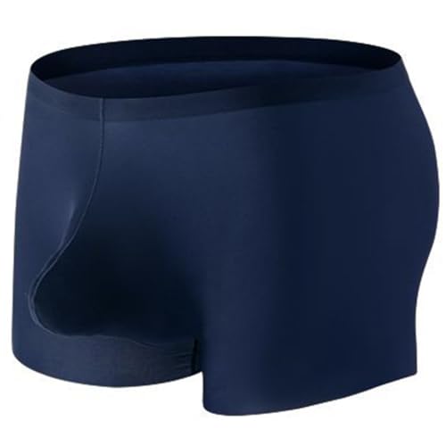 Image of GAOGAO Ice Silk Men Pounch Underwear Seamless Boxer Briefs Sexy Fitness Sport Underpants (US, Numeric, 32, 35, Regular, Regular, Navy Blue)
