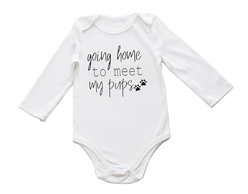 Image of Going Home to Meet My Pups/Best Friend Bodysuit Coming Soon Animal Lover Funny Announcement Pregnancy Reveal (0-6 Months, Pups-Long Sleeve Bodysuit)