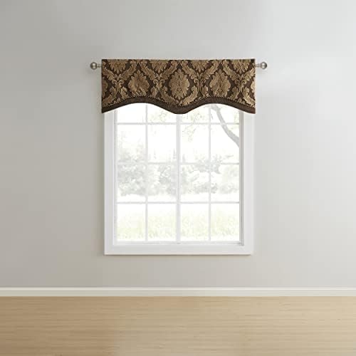 Style Master Renaissance Home Fashion Darby Layered Scalloped Valance with Cording, Café, 50 by 17-Inch