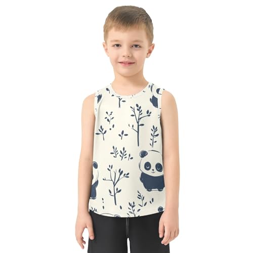 Bolaz Boys Athletic Quick Dry Tank Top Sleeveless Workout T Shirts Age 11-15,Panda Bear Print2
