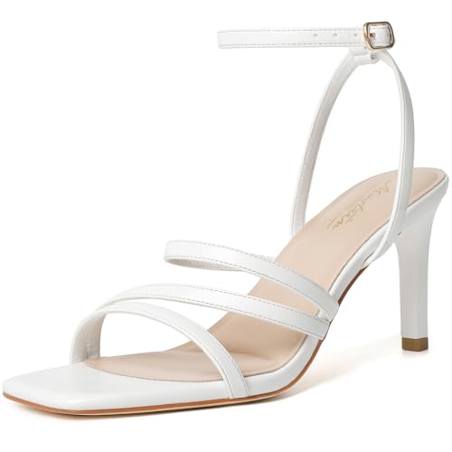 Image of Mostrin Womens Sandals Strappy Heels for Women Ankle Strap Lace Up Heels Square Open Toe Heels Tie Up Stiletto High Heeled Sandals for Prom, Party, Daily Wear