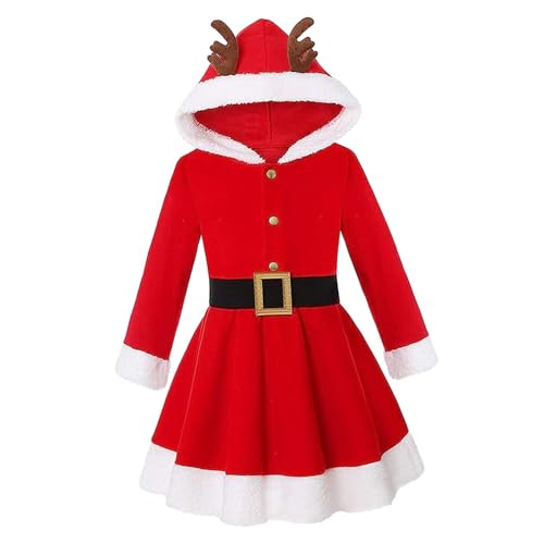 F Fityle Fantasia de Natal vestido com capuz de alce - fato elegante para outono inverno - cosplay para Mardi Gras, festival - 110 cm