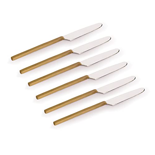 Image of ExclusiveLane 'Grand Enigma' Stainless Steel & Brass Handcrafted Butter Knife Spreader for Dining Table (Silver & Bronze, 6 Pieces), (L x W x H) = (9.6 x 0.9 x 0.2) Inch, (EL-005-1325)
