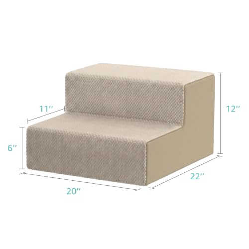 Image of YENING Large Dog Stairs for High Beds - Extra Wide Pet Steps for Large Dogs to Get on Tall Bed 3 Deep Step Cat Ramp for Couch 2 Steps Beige