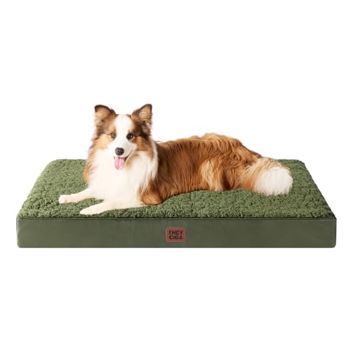 EHEYCIGA Orthopädisches Hundebett Grosse Hunde XL 104x68x9cm, Hundekissen Waschbar Flauschig, Hundematte Hundematratze für Kiste, Olive Grün