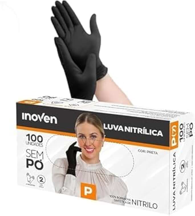 Luvas Descartável Para Varios Usos Nitrílica Preta Látex Sem Pó 100 Peças
