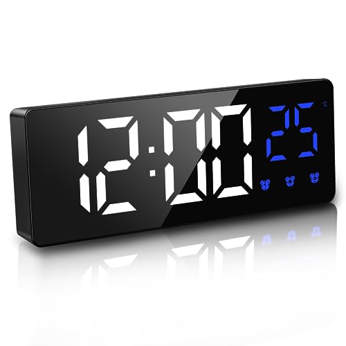 JQGO Réveil Numérique, Horloge Numérique 6,7" LED Horloge Digitale Réveil avec Température/Activation vocale/Non Ticking/Snooze/Datetime Luminosité Réglable pour Enfants Adultes, Noir