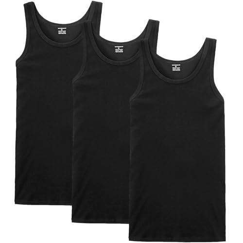 NUOZA Men's Vests 3 Pack Sleeveless Undershirts Fitted Vests for Men UK 100% Cotton Black Tank Top Men for Gym Running Summer Multiple Colors and Sizes M