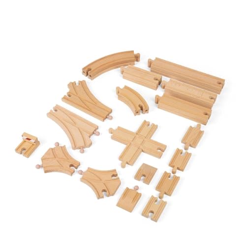 Bigjigs Rail Low Level Track Expansion - 25 Piece Set - Other Major Wooden Rail Brands are Compatible