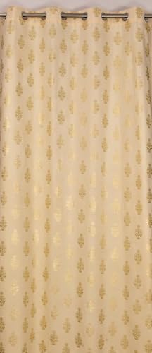 Image of Premium Velvet Long Door Curtains 9 Feet Long, Golden Foil Matka Design Room Darkening Curtains, Thermal Insulated Parda 4 Feet X 9 Feet (48 inch X 108 Inch) - 1 Pcs Cream Colour