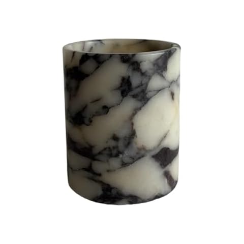 StonePlus Handmand Natural Marble with Holes Stone Vintage Kitchen Utensil Holder - 5.1" D X 6.3" H Kitchen Counter Organizers and Storage Tool Crock (Calacatta Purple Marble) Cover