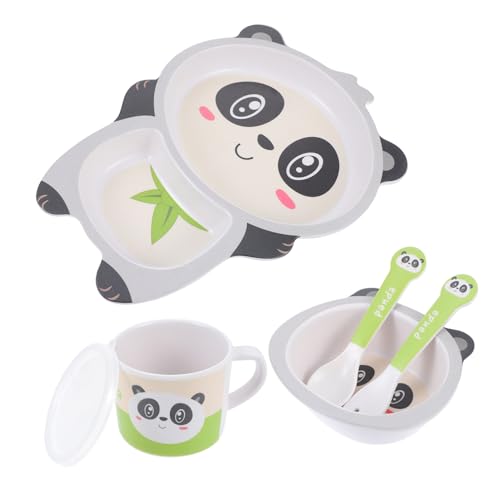 SUPVOX 5pcs Tableware Set Fiber Plate Bowl Cup Spoon Fork Durable Lightweight Dining Essentials with Animal Design