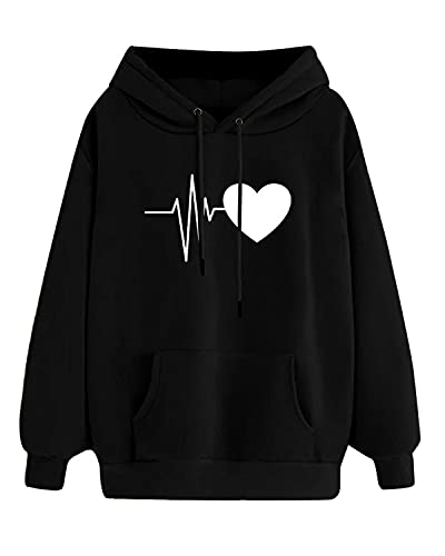 Yuson Girl - Yuson Girl Sweat à Capuche Motif Coeur Sweatshirt pour Femme avec Poche Hoodie Sweat Tops,L,Noir - -29%