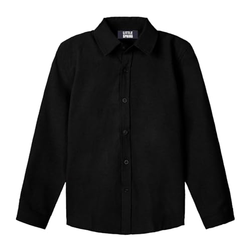 Image of LittleSpring Boys Button Down Long Sleeve Uniform Dress Shirts with Tie