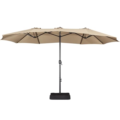 Yaheetech Sombrilla con Base,con Manivela, 447x265 cm Extragrande，Sombrillas Jardin para Terraza Playa Piscina Mercado Patio Exterior, Marrón Claro