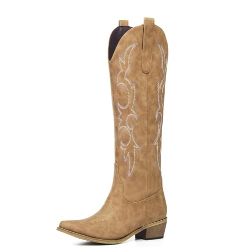 Image of Cowboy Boots for Women, Cowgirl Boots with Embroidered and Chunky Heel, Ideal for Daily Wear and Country Fashion
