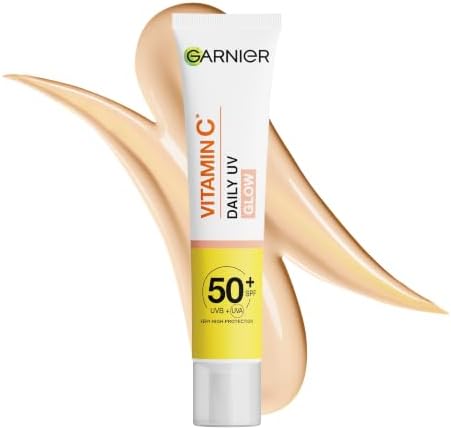 Garnier Protector solar con vitamina C, SPF 50+, protege y corrige el daño solar, unifica el tono de la piel, cara y cuello, vegano, para todo tipo de piel, brillo UV diario, 40 ml