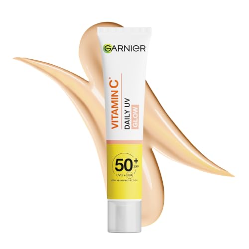 Garnier Vitamina C Fluido solar diario, UPF 50+, protege y corrige los daños causados por el sol, equilibra el tono de la piel, para rostro y cuello, vegano, para todos los tipos de piel, Daily UV