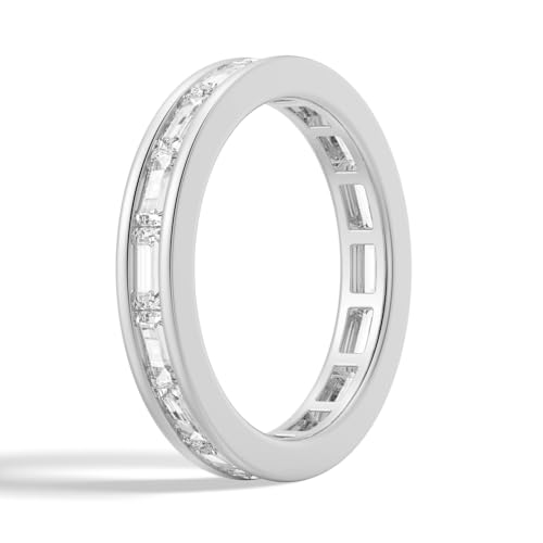 MSBLUE® 2ct Baguette-Cut Moissanite Eternity Band, 14K Gold Vermeil Wedding Ring with Rhodium Finish3