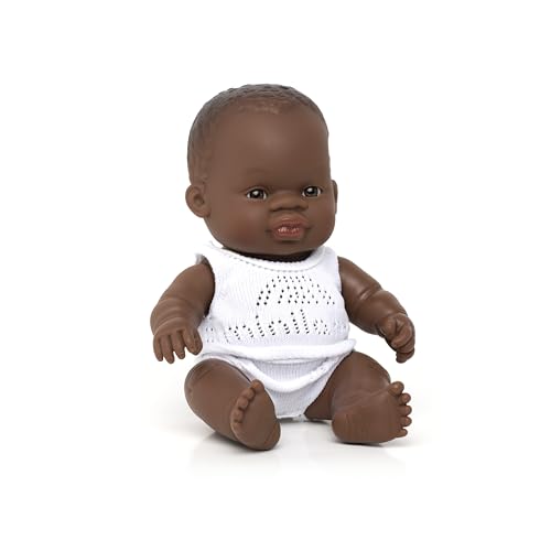 Miniland – Muñeca bebé Africana Niña de Vinilo Suave de 21cm con rasgos étnicos y sexuado para el Aprendizaje de la Diversidad con Suave y Agradable Perfume. Presentado en Caja de Regalo.