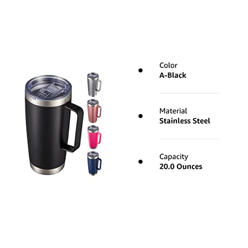 Civago Travel Coffee Mug With Handle, 20 Oz Insulated Tumbler With Lid And Straw, Stainless Steel Double Wall Vacuum Coffee Tumbler, Thermal Coffee Cup, Black #TOP6