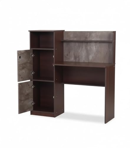 Image of Lakdi The Furniture Modern Home & Office Computer Desk with Integrated Storage Hutch - Executive Workstation, Locking Cabinet, Printer Shelf & Marble-Textured, Espresso & Grey Stone Finish - 121534338