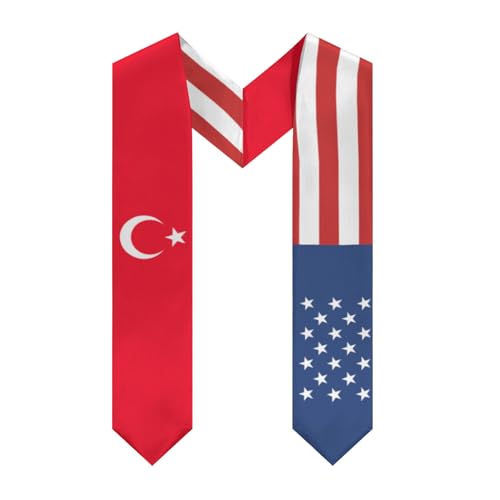 America Turkey Turkish Flag Graduation Stole Sash Shawl for Men Women Thickened V-Neck Scarf for International Students Teachers Study Aboard Graduate Gift 72 inches Unisex