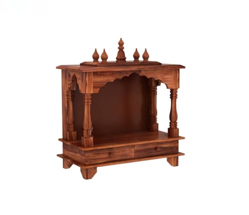Image of MISAN Wooden Wall Mounted Temple, Traditional Indian Style, Sheesham Wood,Sheesham Wood Pooja Mandir for Home (Hony)