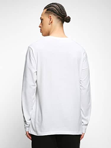 Image of Bewakoof Men's Never Mind Stripe Printed 100% Cotton T-Shirt - Regular Fit, Round Neck, Full Sleeves