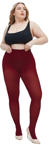 Image of Women's Plus Size Tights Opaque Ultra-Soft Pantyhose High Waist Run Resistant Solid Color Elastic Tights 1X, 2X, 3X, 4X Brown + Burgundy X-Large