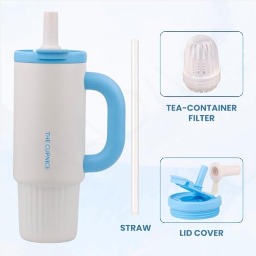 Image of 1000ML Stainless Steel Tumbler with Lid, Straw & Tea Filter | Hot and Cold Double Insulated Sipper Mug | 100% Leak Proof Coffee Tumbler Cupholder for Office, Gym, Travelling (White)