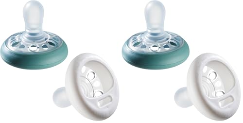 Image of Tommee Tippee Breast-Like Pacifier, 0-6 Month Pack of 4 Pacifiers with Breast-Like Baglet, Symmetrical Design, and BPA Free