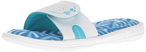 Under Armour Women's Ignite Maze VIII Slide, White (104)/Island Blues, 7