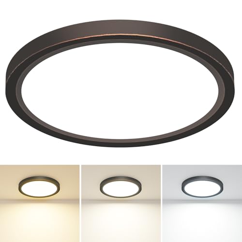 slochi Bathroom Light, 3000K/4000K/6500K 3 Color Temperature, Waterproof IP44, Round, Modern, Flush Ceiling Light for Bathroom, Kitchen, Bedroom, HallwayØ30CM(Oil Rubbed Bronze)